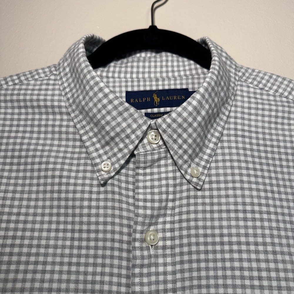 Ralph‎ Lauren Gingham Button Down Shirt Gray Men X-Large Classic Pony Logo
